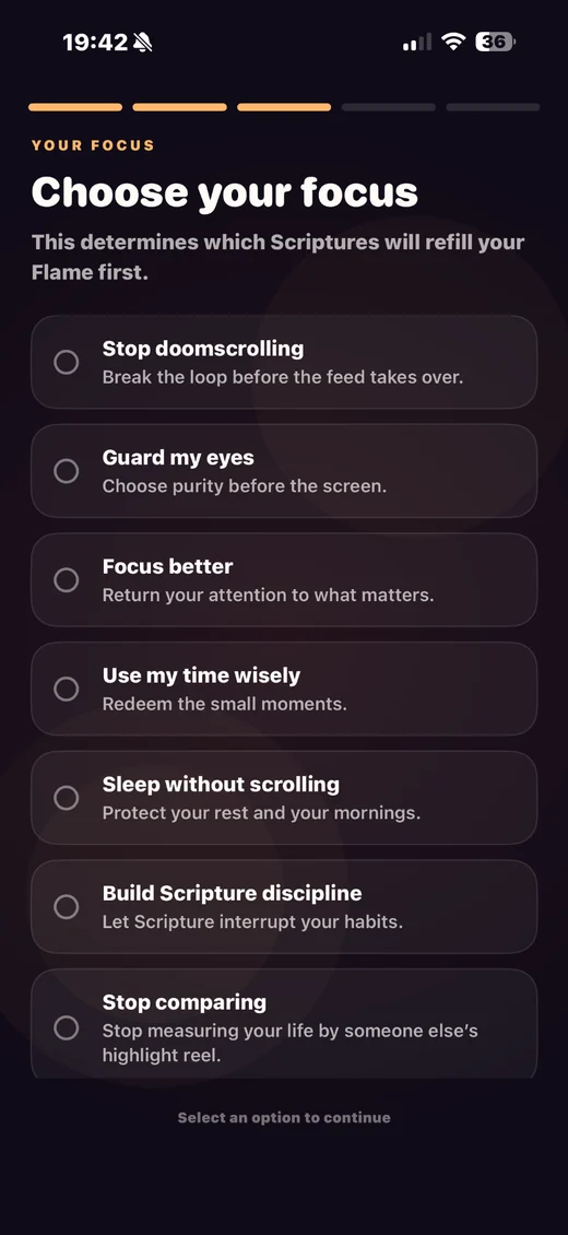 Choose your focus onboarding screen